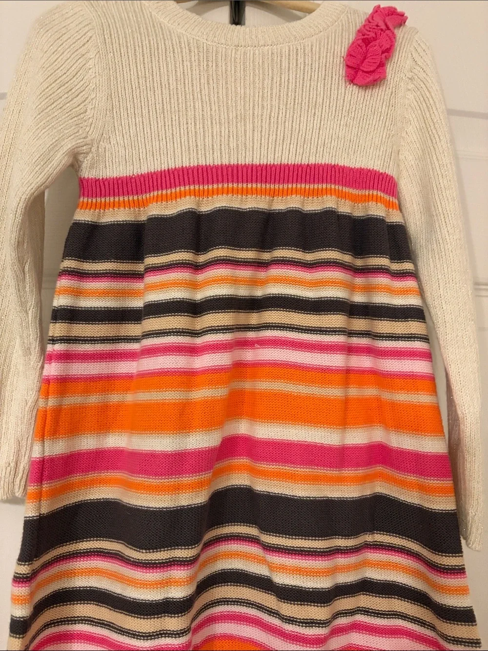 Gymboree Vintage Sweater Dress with Pink & Orange Stripes and Rosette Size 2T